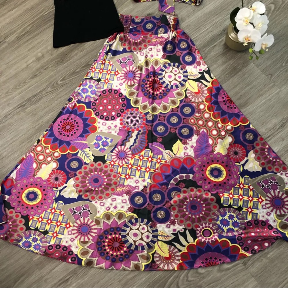 France| Purple Shades Printed Satin 3 Pieces Suit - Picture 6 of 10